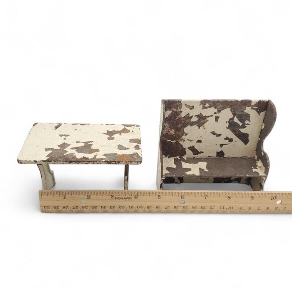 Vintage Aracade Cast‎ Iron Doll House Miniature Table & Bench Chair - Picture 6 of 8